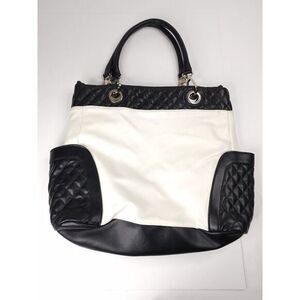 JM Purse White‎ And Black Large Tote Bag Yellow Lined Shoulder Bag